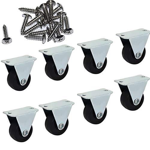 Sydien 1.25" Dia Rubber Base Rigid Non-Swivel Top Plate Fixed Casters Wheel Pack of 8