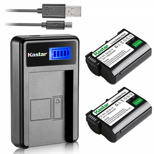 Kastar Battery (X2) & LCD Slim Charger for Nikon EN-EL15, ENEL15 and Nikon 1 V1, D500, D600, D610, D750, D800, D7000, D7100, D800, D800E DSLR Camera, Grip MB-D11, MB-D12, MB-D14, MB-D15, MB-D16