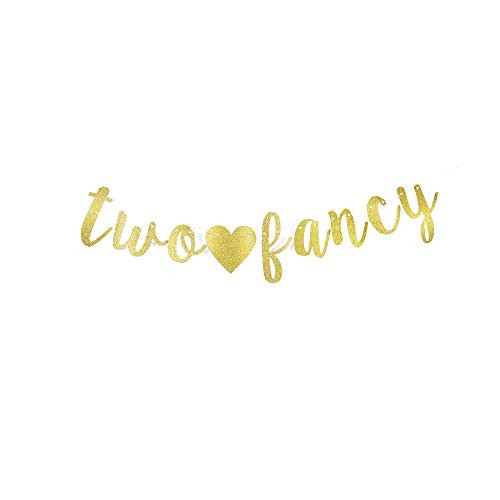Two Fancy Banner, Kids Baby's 2nd Birthday Banner Gold Gliter Paper Sign Decors Photo Backdrops