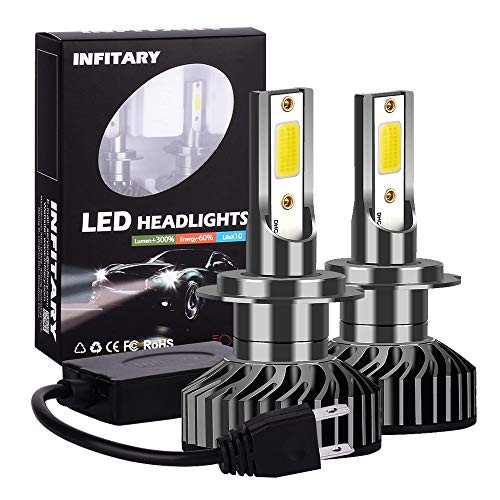 INFITARY-H7 Headlight Bulbs LED COB Chips 64W 6500K 8000LM Single Beam IP67 Waterproof 1 Pair