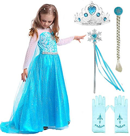 SweetNicole Snow Queen Elsa Princess Party Dress Costume with Accessories (5-6)