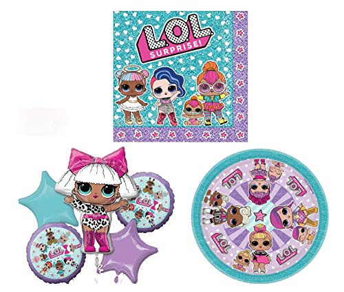 LOL Surprise Doll Party Pack - Includes Plates, Napkins and a 5 piece Balloon Bouquet