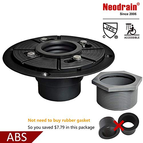 Neodrain 2-Inch ABS Sub Drain, Shower Drain Base, No Hub Shower Drain Base with Rubber Gasket for 2 inch Linear & Square Drain Installation