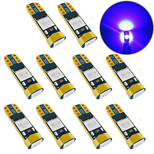 D-Lumina 74 37 27 17 2721 W3W T5 LED Bulbs Canbus Error Free, 3030 3-SMD Chips For Car Interior Dash Indicator Lights Gauge Cluster Dashboard Instrument Panel Light Lamps Bulb, Blue, 10-Pack