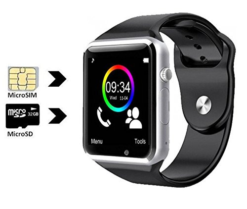 Cawono Unlocked A1 Smart Watch Phone Mate SIM GSM With Camera for Android Phones Samsung HTC LG Moto Black 1.54 Inch LCD Screen (Black)