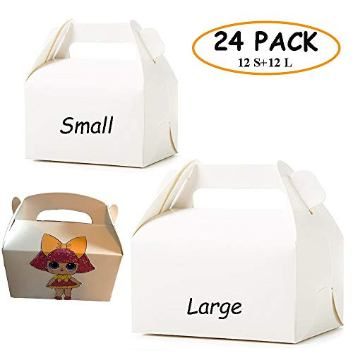 24 Pack White Paper Treat Boxes Party Favors with Handles,Fun Express Treat Boxes,Cookie Boxes for Birthday Gift Giving,Wedding and Party