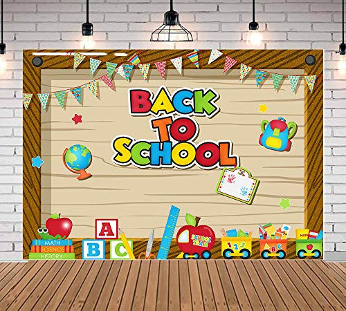 MC Cartoon Back to School Photography Backdrops Blackboard Style Photo Background for Welcome to School First Day of School Party Decoration Banner Studio Props Vinyl 7x5ft