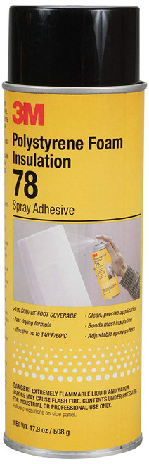 3M 78 Polystyrene Foam Insulation Spray Adhesive, Translucent 17.9 Oz. Aerosol Can