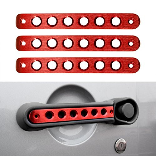 Extreme Off-Road Jeep Wrangler Door Grab Handle Inserts Jeep Wrangler Accessories JK JKU & Unlimited Rubicon Sahara Sports 2007-2018,Aluminum Red, 2 Doors,3pcs