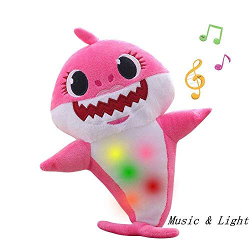 Chengbo-Baby Shark Official Singing Plush, Music Sound Baby Shark Plush Doll Soft Baby Cartoon Shark Stuffed & Plush Toys Singing English Song for Kids Gift Children Gir(Pink)