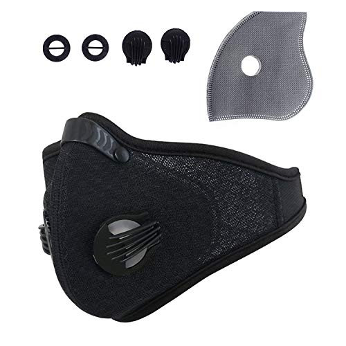 Activated Carbon Dustproof/Dust Mask - Filter Cotton Sheet and Valves for Exhaust Gas, Pollen Allergy, PM2.5, Running, Cycling, Outdoor Activities (1Black-1.0)