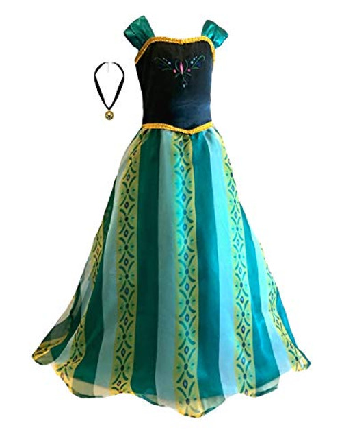 Princess Frozen Elsa Anna Play-Dress Coronation Dress Costume (6-7 Years & Necklace, Green) Princess Frozen Elsa Anna Play-Dress Coronation Dress Costume (6-7 Years & Necklace, Green)