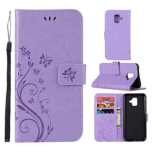 Galaxy A6 2018 Case, CimdaUS PU Leather Wallet Flip [Kickstand] Case Cover with Card Slot & Wrist Strap for Samsung Galaxy A6 2018 (A-Light Purple)