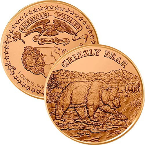 Jig Pro Shop American Wildlife Series 1 oz .999 Pure Copper Round/Challenge Coin (Grizzly Bear)