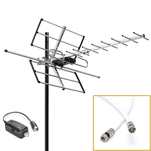pingbingding Outdoor Digital Amplified Yagi HDTV Antenna, Built-in High Gain and Low Noise Amplifier, 40FT RG6 Coaxial Cable, 120 Miles Range with UHF and VHF Signal
