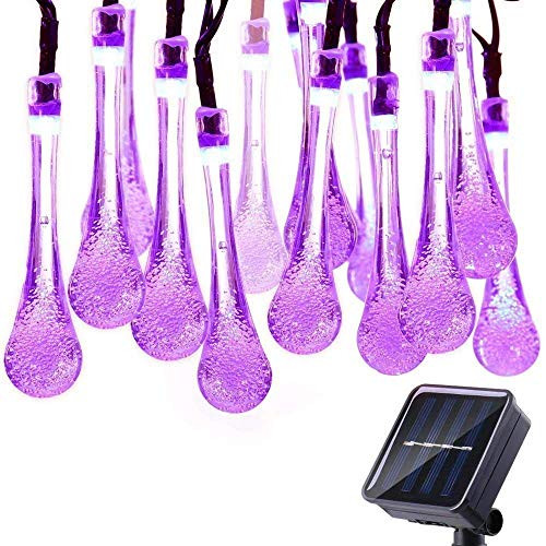 Hepoo Solar String Light Outdoor 15ft 20LED Waterproof Waterdrop String Lights Solar Powered Fairy Lighting for Garden Decorations,White (16, Purple) 