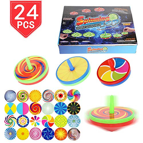 PROLOSO Light Up Spinning Tops LED Hand Spin Toys with Colorful DIY Stickers Stocking Stuffers Party Bulk Pack of 24