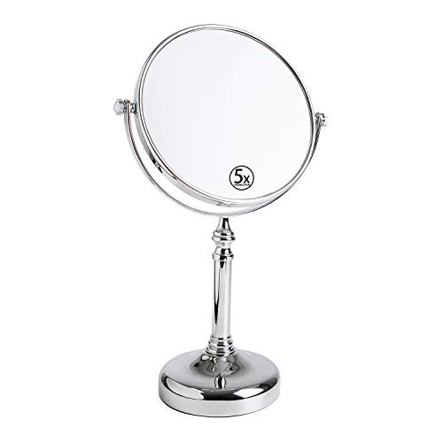 Two-Sided Tabletop Swivel Vanity Mirror with 5x Magnification, 6 inch Magnifying Makeup Mirror, Chrome Finish
