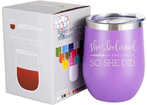 She Believed She Could so She Did Mug.Graduation, Congratulations, Inspirational,Birthday Gifts for Women,Girls,Daughter,Best Friend Wine Glass Tumbler(Purple)