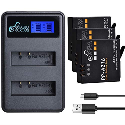 AZ16-1 YI, Pickle Power 1400mAh (x3) Batteries and LCD Dual USB Charger Compatible with Original for Xiaomi YI AZ16-1,AZ16-2 and Xiaomi Yi 4K,Yi 4K+,Yi Lite,YI 360 VR Camera