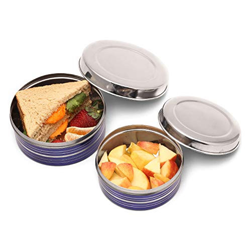 SPICE PEOPLE Thai Enamel Lunch Box - Blue Enamel Lunch Box Stainless - Blue Enamel Bento Box - Storage Container Stainless - Tiffin Box - Lunch Bots 2 Set - Stainless Steel Enamel Lunch Containers