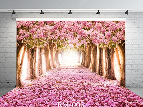 9x6ft Cherry Blossoms Street Seamless Poly Fabric Photo Backdrops Customized Studio Background Amazing Sakura Flower Road Studio Props RM-006