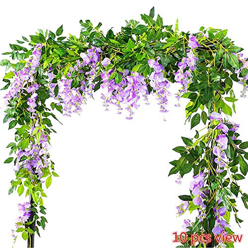 Miracliy Artificial Flowers Vine 2 Pcs 6.6ft Fake Silk Wisteria Ivy Vine Rattan Hanging Garland for Home Party Wedding Decor, Purple