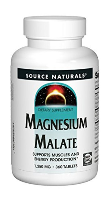 Source Naturals Magnesium Malate 1250mg Supplement Supports Muscle Function, Health and Energy Production - Essential Magnesium Malic Acid Supplement - 360 Tablets