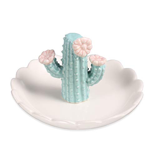 ROSA&ROSE Cactus Ceramic Ring Holder Dish and Tray for Jewelry Porcelain Jewelry Tray Trinket Plate (Blue Cactus)