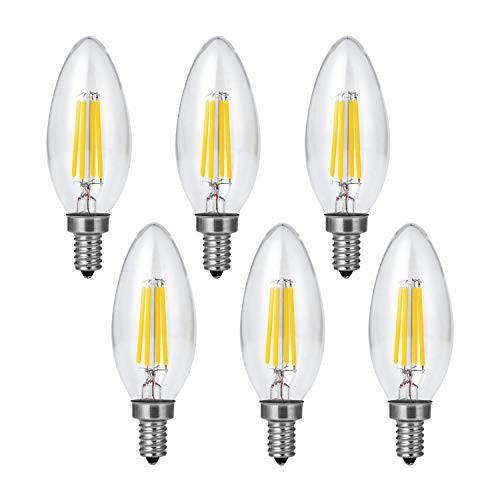 TaoTens Dimmable LED Candelabra Bulb 40W Equivalent, 2700K Warm White, 4W Chandelier LED Filament Light Bulbs E12 Base, B11 Decorative Candle Bulb (Pack of 6)