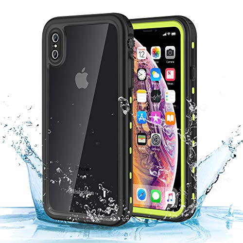 Waterproof Case for iPhone Xs Max, Mishcdea Underwater Snowproof Dirtproof Shockproof IP68 Certified Full Sealed Cover Waterproof Case for iPhone Xs max-6.5in (Clear, Green)