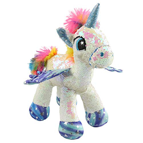 Athoinsu Flip Sequin Unicorn Plush Sparkle Stuffed Animal with Reversible Glitter Sequins Gifts for Girls of All Ages Sensory Toys, White, 13