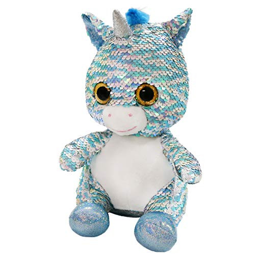 Athoinsu Flip Sequin Stuffed Unicorn Plush Toy with Reversible Glitter Sequins Sparkle Interactive Gifts for Kids Friends, Blue, 11