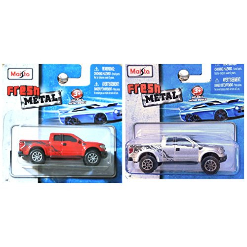 Maisto Fresh Metal Ford SVT F-150 F150 Raptor Trucks in Orange Red and Silver SET OF 2