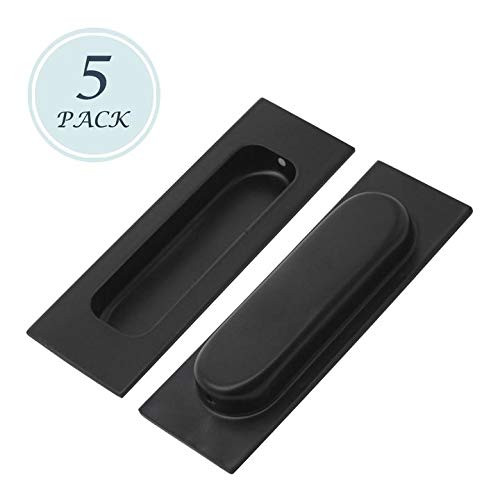 Cabinet & Furniture Pulls Black Flush Drawer Door Handles Recessed Sliding Pulls Rectangular 304 Stainless Steel, Dresser Drawer Rectangle Handles 5 Pack