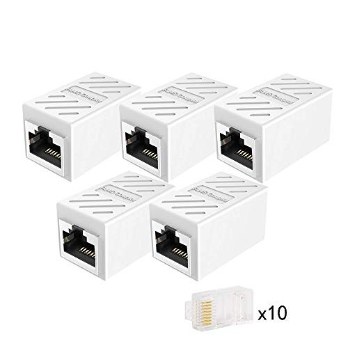 RJ45 Coupler, Ethernet Extension, Network Adapter, Network Connectors for Cat7/Cat6/Cat5e/Cat5 Ethernet Cable - Network Cable Coupler Female to Female (White-5 Pack)