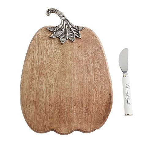 Mud Pie 4754108 Thankful Pumpkin Serving Set Cheese Board, One Size, Brown