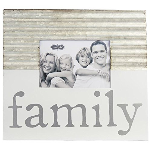 Mud Pie Farmhouse Family Corrugate 5" x 7" Tin Picture Frame, White/Silver