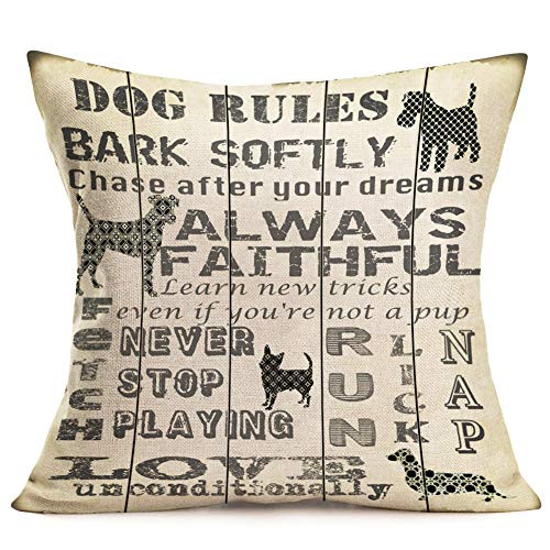Asamour Inspirational Quotes Cotton Linen Throw Pillow Case Cushion Cover Warm and Healing Lettering Pillow Sham Home Sofa Decor Pillowcase 18''x18'' (Dog Rules) Asamour Inspirational Quotes Cotton Linen Throw Pillow Case Cushion Cover Warm and Healing Lettering Pillow Sham Home Sofa Decor Pillowcase 18''x18'' (Dog Rules)