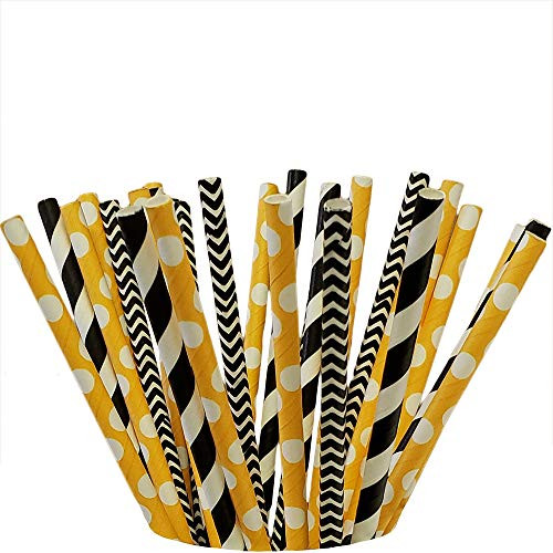 Bumblebee 100 pcs Biodegradable Paper Straw, Drinking Straws for Birthdays, Weddings, Baby Showers, Celebrations and Parties