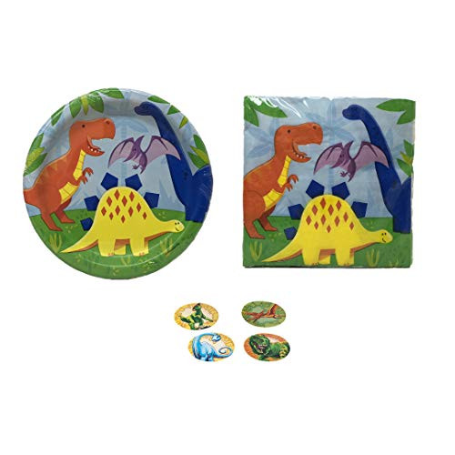 Dinosaur Friends Birthday Lunch Napkins & Plates Party Kit for 16 Guests