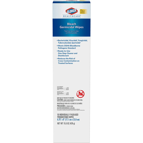 Clorox Healthcare Bleach Germicidal Wipes, 50 Count Individual Packs (31424)