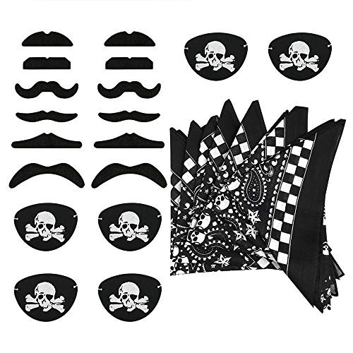 Pirate Eye Patches Pirate Bandana Fake Mustaches Costume Party Favors Captain Pirate Costume Accessories Boys Girls Kids 24PCS