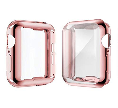 [2-Pack] Julk Case for Apple Watch Series 4 Screen Protector 44mm, 2018 New iWatch Overall Protective Case TPU HD Ultra-Thin Cover for Apple Watch Series 4 (1 Rose Pink+1 Transparent)