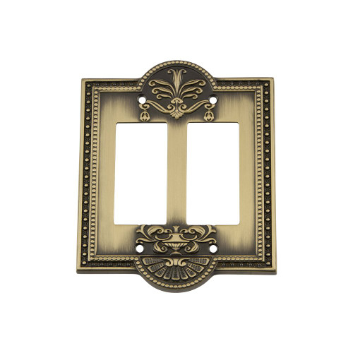 Nostalgic Warehouse 719714 Meadows Switch Plate with Double Rocker, Antique Brass