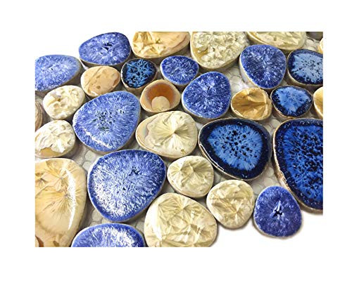 Glazed Blue Mosaic Ceramic Pebble Porcelain Tile Swimming Pool Bath Shower Wall Flooring Tile TSTGPT001 (4 x 6 Inches Sample)