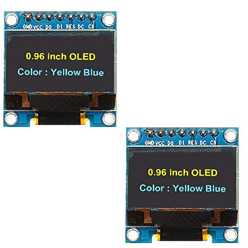 WINGONEER 2Pcs 7Pin 0.96 Inch OLED Display 12864 SSD1306 SPI IIC Serial LCD Screen Module for Arduino - Yellow Blue Font