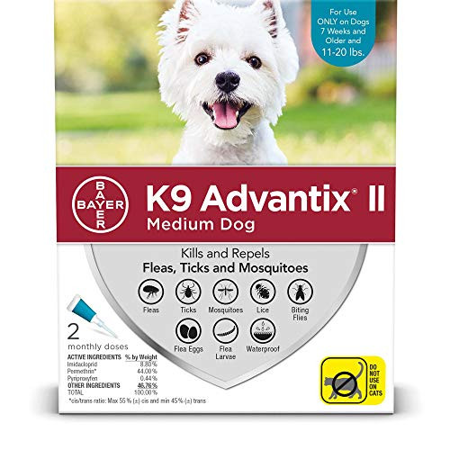 Bayer K9 Advantix II Flea, Tick and Mosquito Prevention for Medium Dogs, 11 - 20 lb, 2 doses