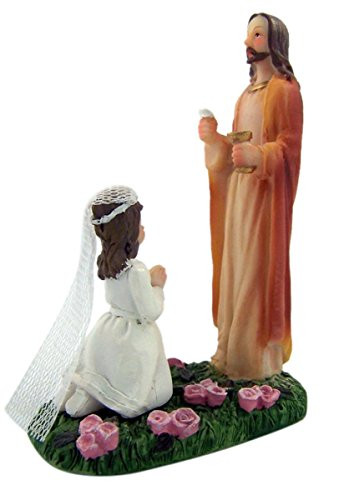 First Communion Jesus Christ with Praying Girl Figurine, 5 Inch