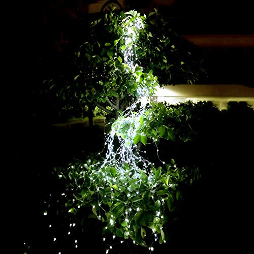 SKYFIRE Solar Powered Twinkle Fairy Lights, 10 Strands 200 LEDs Waterproof Timbo String Lights Waterfall Decorative Silver Wire Solar Lights for Outdoor, Garden, Christmas Tree
